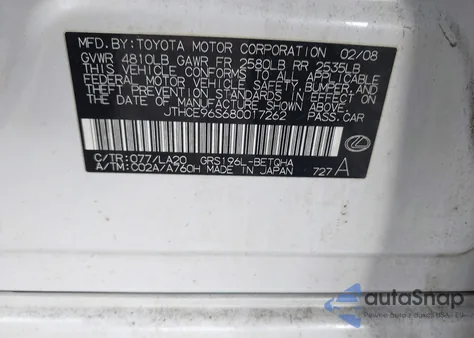 2008 Lexus Gs 350 from USA, damaged, VIN JTHCE96S680017262